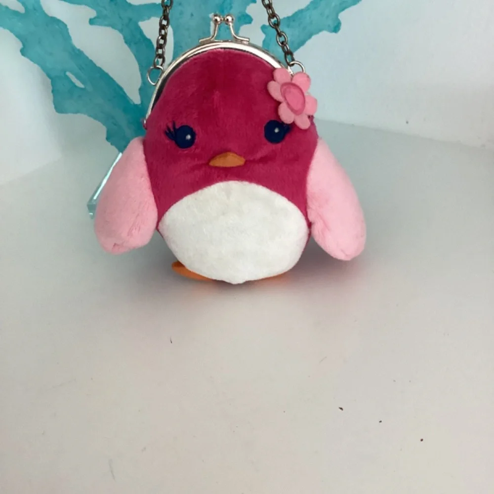 Vint. Gymboree Bird Flower Plush Handbag Animal Change Purse 6”Pink Chain strap